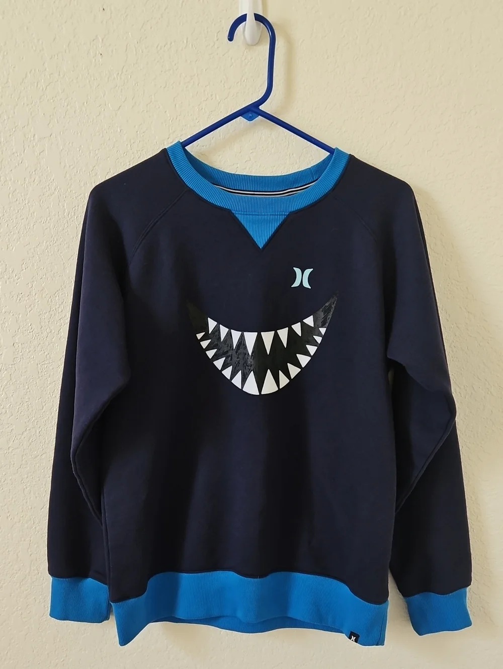 Hurley Navy Sweatshirt with Blue Trim & Shark Teeth Graphic